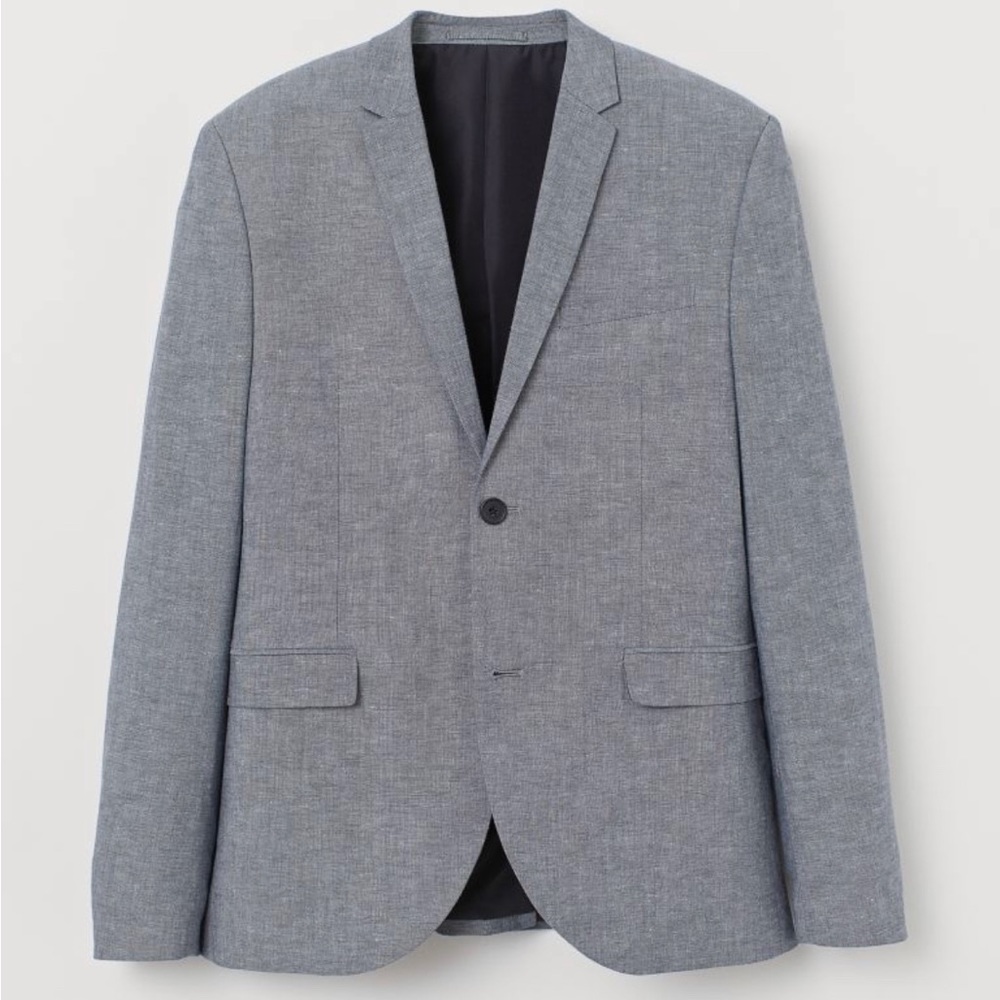H&M Men's Gray Skinny Fit Linen-Blend Blazer - Size 36R